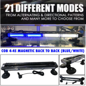 CPA (6778) 12-24V COB 4 26" BACK TO BACK ROOF MOUNTED STROBE LIGHTS W/ MAGNETIC BASE (WHITE/BLUE)