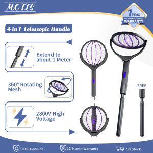 MOTIS Electric Mosquito Swatter Rotating Head Mosquito Racket Foldable Telescopic & UV Light Racket