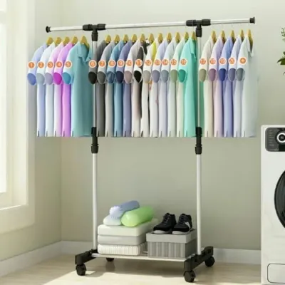 Stand Hanger Single & Double / Rak Baju / Jemuran Baju Pakaian Roda 4 - Stand Hanger / Single Clothes Rack Stainless Steel