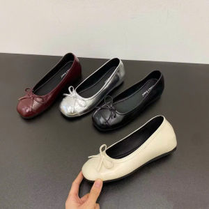 Giày nữ giày búp bê mix nơ cute da bóng mềm êm chân