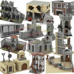 MOC Military Battlefield Building Blocks Ruins Fortress Blockhouses Model Army Architecture Cages DIY Bricks Toy Boys Gifts F16