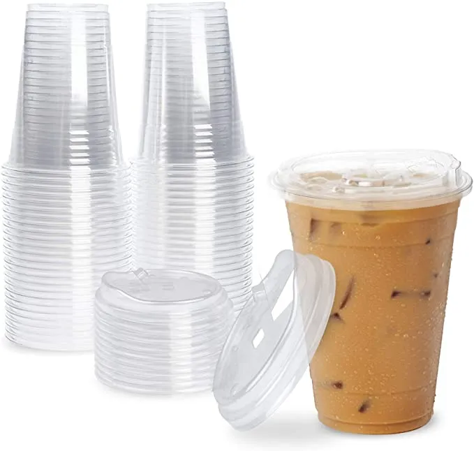 Disposable iced coffee cups with clearance lids