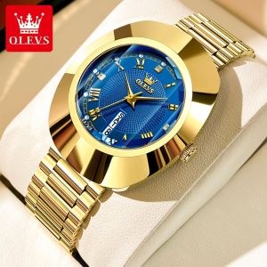 FCOLEVS Watch For Women 2023 New Tungsten Steel Golden Diamond Dial Waterproof Original Korean Style Elegant Casual Quartz Movement Calendar Girlfriend Gift