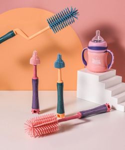 BPA FREE 3pcs Multifunctional Baby Silicone Feeding Bottle Brush 360 Degree Rotating Cleaning Set