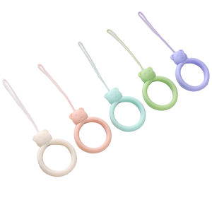 5Pcs Colorful Silicone Mobile Phone Ring Strap Diamond Bear Head Crown Rings Short Lanyard Ornament Phone Chain Pendant Accessories