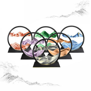 Moving Sand Art Picture Round Glass 3D Hourglass Deep Sea Sandscape In Motion Display Flowing Sand Frame 7Inch For home Decor