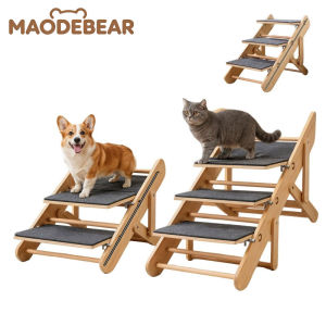 MAODEBEAR Foldable Wooden Pet Stairs Dog Cat Ladder Non Slip Felt Steps Portable Bed Sofa Car Ramp