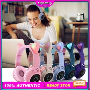 Headset Bluetooth Telinga Kucing Headphone Bluetooth Kucing LED Wireless Light Kuping Rechargeable Headphone Bluetooth