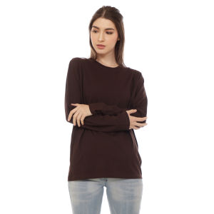 Kaos Polos Wanita Oneck Lengan Panjang Bahan Katun Combed 30s Warna Cokelat Tua
