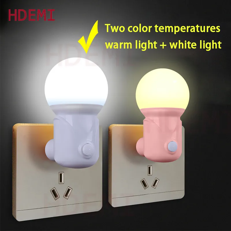 Modern Night Light LED Warm Or White Light Switchable For Bedroom Balcony US Plug In Manual Switches