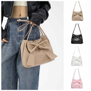 BINOCUL Bucket Bag PU Bow Shoulder Bag Korean Style Solid Color INS Tote Bag Casual Luxury Fashion Underarm Bag Children