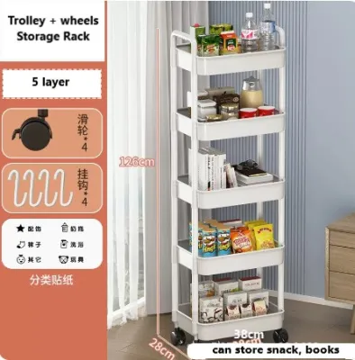 Trolley with wheels Storage Rack for books toys 2/3/4/5 Layer