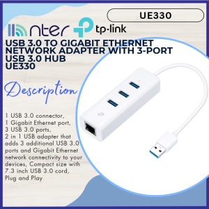 TP-LINK Tplink UE330 USB 3.0 3 USB Type A Hub + Gigabit Ethernet RJ45 LAN Network Adapter Plug and Play UE330
