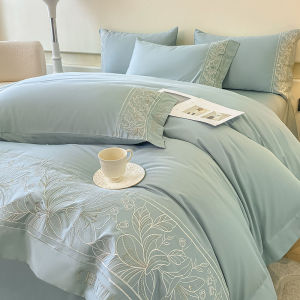 Premium Feel Baby Grade A Class 180 Long-staple Cotton Four-piece Bedding Set Pure Cotton Bed Sheet Light Luxury Embroidered Bedding LZD