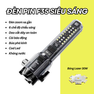 Đèn Pin Siêu Sáng F35 Đền Pin Cầm Tay Sinh Tồn Nhiều Chức Năng Cần Thiết Chỉ Trong 1 Chiếc Đèn.