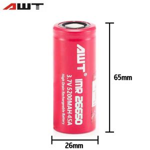AWT 26650 battery 5200MAH 45A (RED)