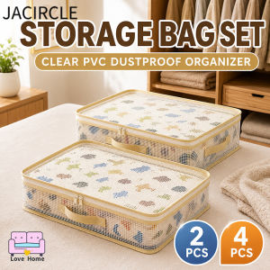 JACIRCLE Storage Bag Set Clear PVC Dustproof Organizer For Bed Sheets Duvet Covers Clothes Closet Underbed