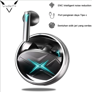 Vidichi Headset Bluetooth Cincin Bintang Logam Pengurang ENC Panggilan Ultra-jernih Lampu LEDv