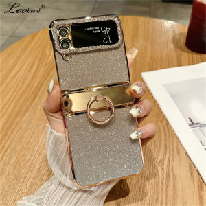 Glitter Ring Holder Stand Case for Samsung Galaxy Z Flip 5 4 3 6 7 8 ZFlip 7 Flip5 Bracket Bling Diamond Gradient Plating Cover
