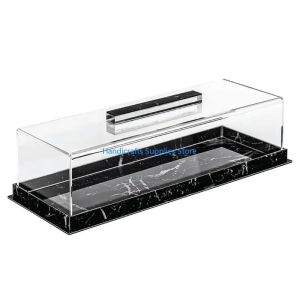 Kirilgu Rectangular Dessert Serving Tray with Clear Lid Acrylic Cake Display Cake Storage Tray for Professional and Home Use 4Y1Z7