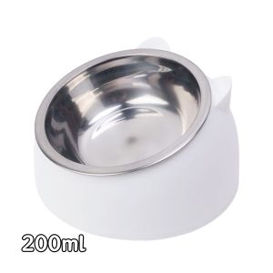200ml Cat food Bowl Raised No Slip Stainless Steel Elevated Stand Tilted sneck protection Feeder Bowl