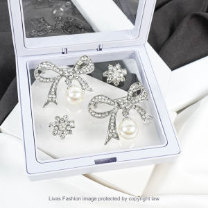 Livas 4 in 1 Combo Brooch Shoulder Diamond Ribbon Pearl Juntai Free Box Kerongsang Pin Tudung Shawl Bawal Fashion
