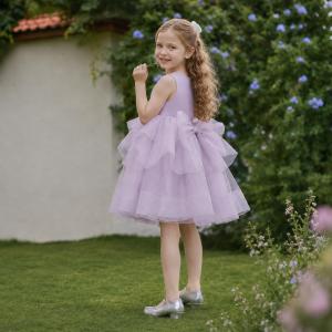 Girls Lavender Princess Dress Kids Sleeveless Tulle Party Dress Flower Girl Birthday Wedding Dress Soft Cotton Lining Elegant Fairy Dress for 90-150cm