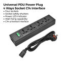 Universal PDU Power Strip 4 Ways Socket Outlet Power Strip With Switch LED Indicator C14 Universal Interface. 