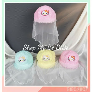 Mũ/ Nón cho bé sơ sinh đẹp có khăn voan che mặt chống bụi cho trẻ đi tiêm phòng an toàn_Mã Kitty