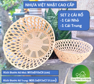 Combo 2 Rổ tròn nhựa việt nhật 2 Size Nhỏ Và Trung giả đan mây đa năng rổ đựng rau sống tiện lợi 1