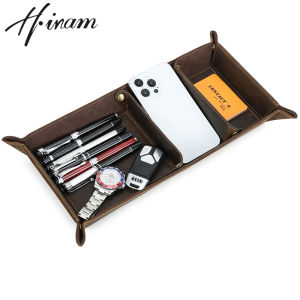 Hiram Handmade Genuine Leather Tray Rectangular Layered Office Desk Stand Miscellaneous Storage Box Storage Tray
