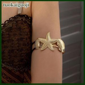 tuokaiguoji Cổ Điển Kim Loại Hoa Sao Biển Trên Cánh Tay Cuff Vòng Đeo Tay Cho Phụ Nữ Vàng Màu Sắc Hình Học Mở Bangles Femme Đồ Trang Sức Thẩm Mỹ Quà Tặng