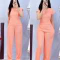 D&C Plain Basic Round Neck Top Continues Terno Pants Coords Set Trendy Women Casual. 