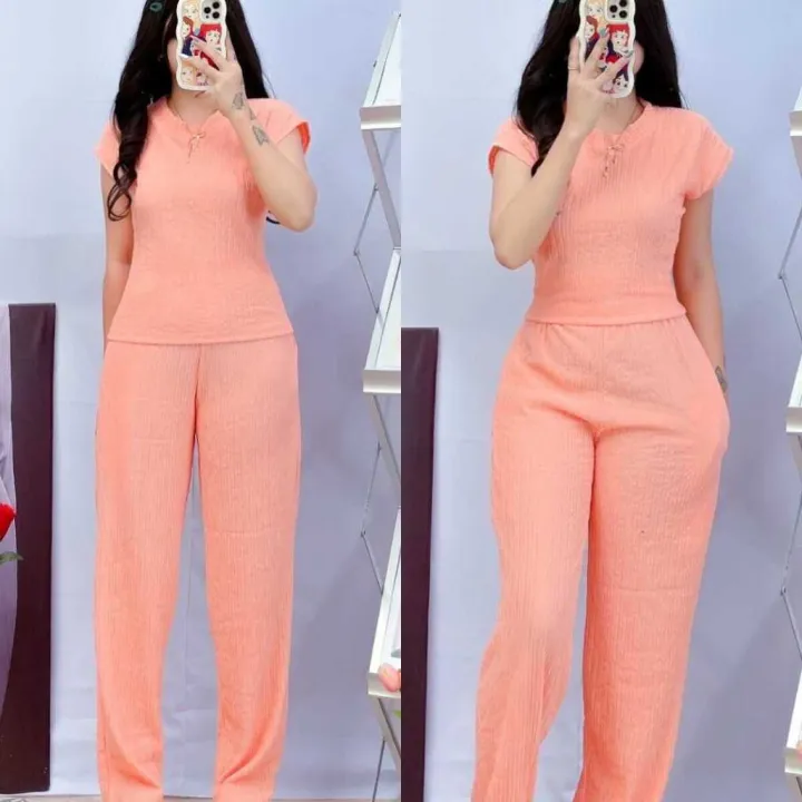 D&C%20Plain%20Basic%20Round%20Neck%20Top%20Continues%20Terno%20Pants%20Coords%20Set%20Trendy%20Women%20Casual%20-%20Image%208