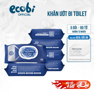 Combo 05 Gói Khăn Ướt Flushable EcoWipes Gói 60 Tờ Khăn Lau Tan Được Trong Bồn Cầu