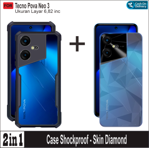 Paket 2in1 Casing Pova Neo 3 Case Fusion Armor Shockproof Free Skin carbon