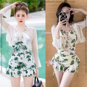 # 22010 งานเซ็ต 2 ชิ้น ชุดว่ายน้ำ วันพีช ลายดอก วินเทจ เซ็กซี่ สําหรับผู้หญิง ชุดว่ายน้ำกระโปรง เดรส ผูกคอ แขนยาวเซ็กซี่ ปรับความยาวได้ทั้งสองด้าน แขนกุด กระโปรงทรงเอ ยืดหยุ่น สไตล์เกาหลี