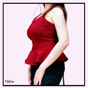 Princess Seam Lace Up Back Red Peplum Top