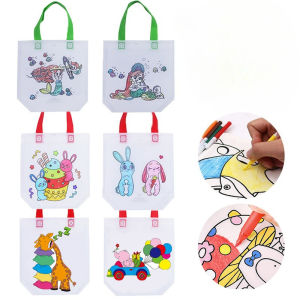 10PCS Craft Painting Bag Diy Graffiti Bag Handmade Bag Lootbag Treats Diy Coloring Bag For Kids