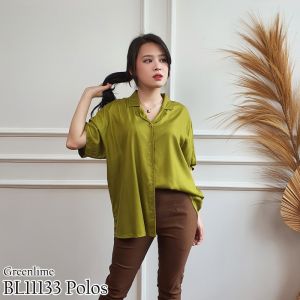 Mihar store / COD 11133 - Kemeja wanita basic lengan pendek oversize jumbo bahan rayon twill polos adem busui xxl ld 124cm / Kemeja kerja casual santai leher v
