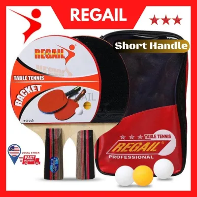 REGAIL Short Handle Table Tennis Raket Ping Pong Set 乒乓球拍 2 Penhold Grip Bat Paddle with 3 PingPong Ball 8010 Professional Racket for School Sport / Training / Indoor Outdoor Competition Sports