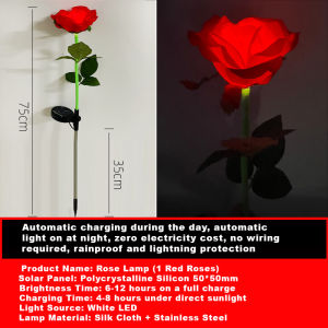 Solar Rose Flower Light LED Outdoor Waterproof Garden Landscape Lights for Road Courtyard Villa Law Decoration Lighting Holiday Cemetery Tribute