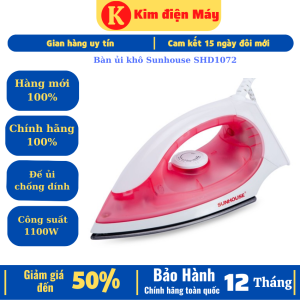 Bàn ủi khô Sunhouse SHD1072-bàn ủi chống dính chống cháy an toàn công suất 1100W tiết kiệm điện-bảo hành 12 tháng toàn quốc