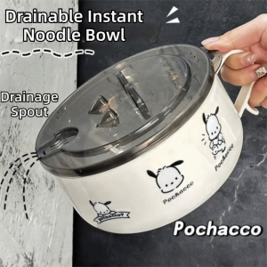 CBHH โปชัคโก้ ชามบะหมี่กึ่งสำเร็จรูป 304 สแตนเลส พร้อมฝาปิด กล่องอาหารกลางวัน ลายการ์ตูนน่ารัก ความจุขนาดใหญ่ ชามระบายน้ำ ของใช้ในครัว