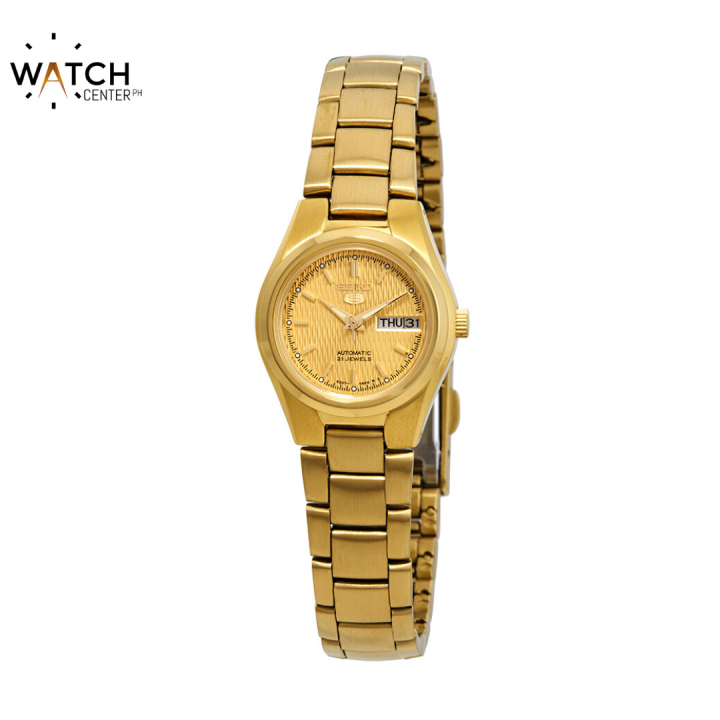 Seiko 5 SYMC18K1 Gold Bracelet Gold Dial Automatic Watch For Women