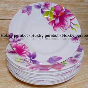 6 PCS PIRING MAKAN SEMI MELAMIN MOTIF MAWAR ELEGANT LEBAR 23CM