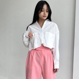 Peach Poppy JOY Crop Shirt Over Cut / Unfinished - Atasan Kemeja Crop Wanita Premium