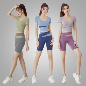 Bộ quần áo tập gym nữ K75 vải thun lạnh co giãn 4 chiều có mút ngực - Set quần lỡ và áo croptop ngắn tay