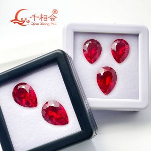 Natural Cut Pear Shaped Lab-Grown Red Ruby Gemstone Created Loose Stone with Minor Cracks And Inclusions