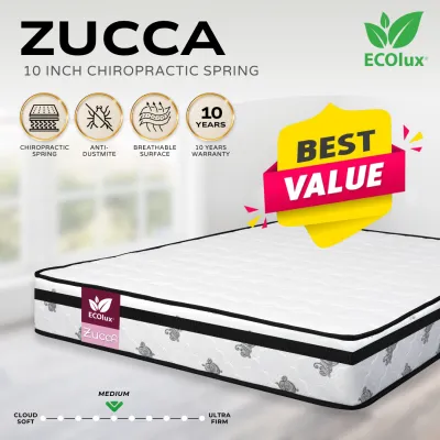 ECOlux -UPGRADED Zucca 10 / 12 Inch | Chiropractic Spring System | Best SELLING Mattress | Tilam